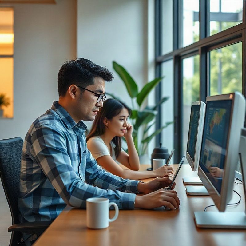 Equipe Forgeolumen revisando informações de anúncios no escritório